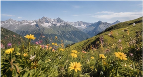 Blühende Bergwiese im Frühling