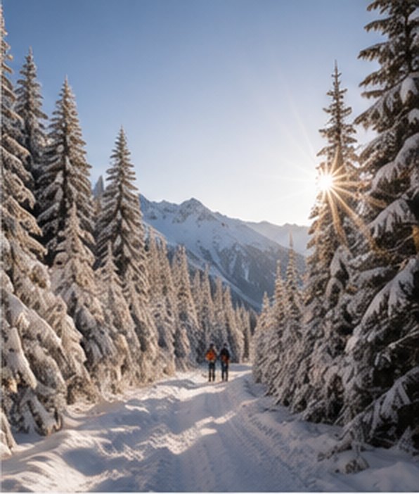 Winterwanderweg durch verschneiten Wald